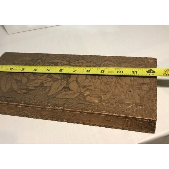 Wooden Trinket Scarf Box Vintage Hand Carved Floral Design Wood Burning Rustic - Picture 8 of 16
